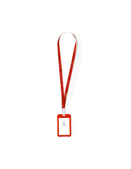 Lanyard publicitario con portatarjetas en PVC y mosquetón.
