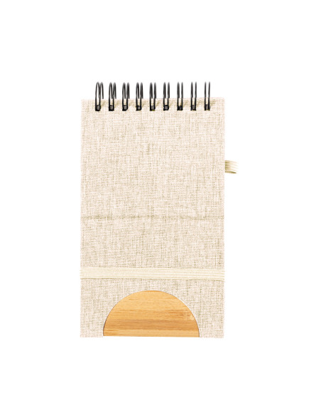 Libreta Publicitaria de anillas RPET 300D y Bambú. Soporte smartphone