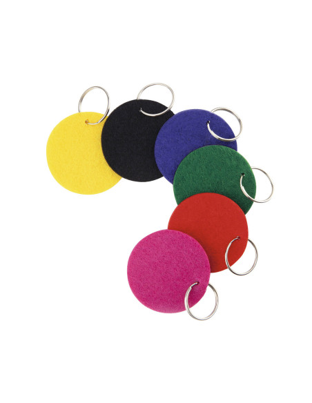 Llaveros personalizados muy baratos circulares de fieltro en colores.
