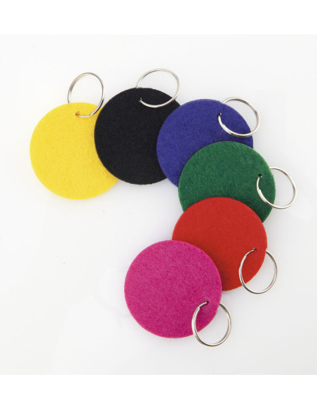 Llaveros personalizados muy baratos circulares de fieltro en colores.