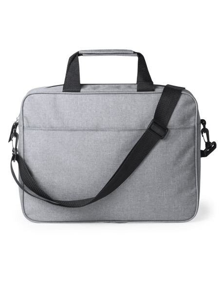 Maletín gris con cremallera para publicidad en poliéster 600D.