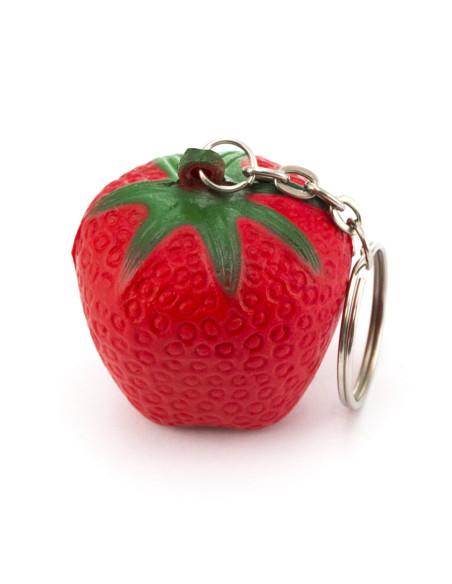Llaveros promocionales antiestrés con diseño de frutas.