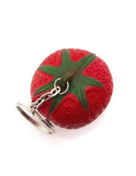 Llaveros promocionales antiestrés con diseño de frutas.