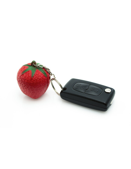 Llaveros promocionales antiestrés con diseño de frutas.